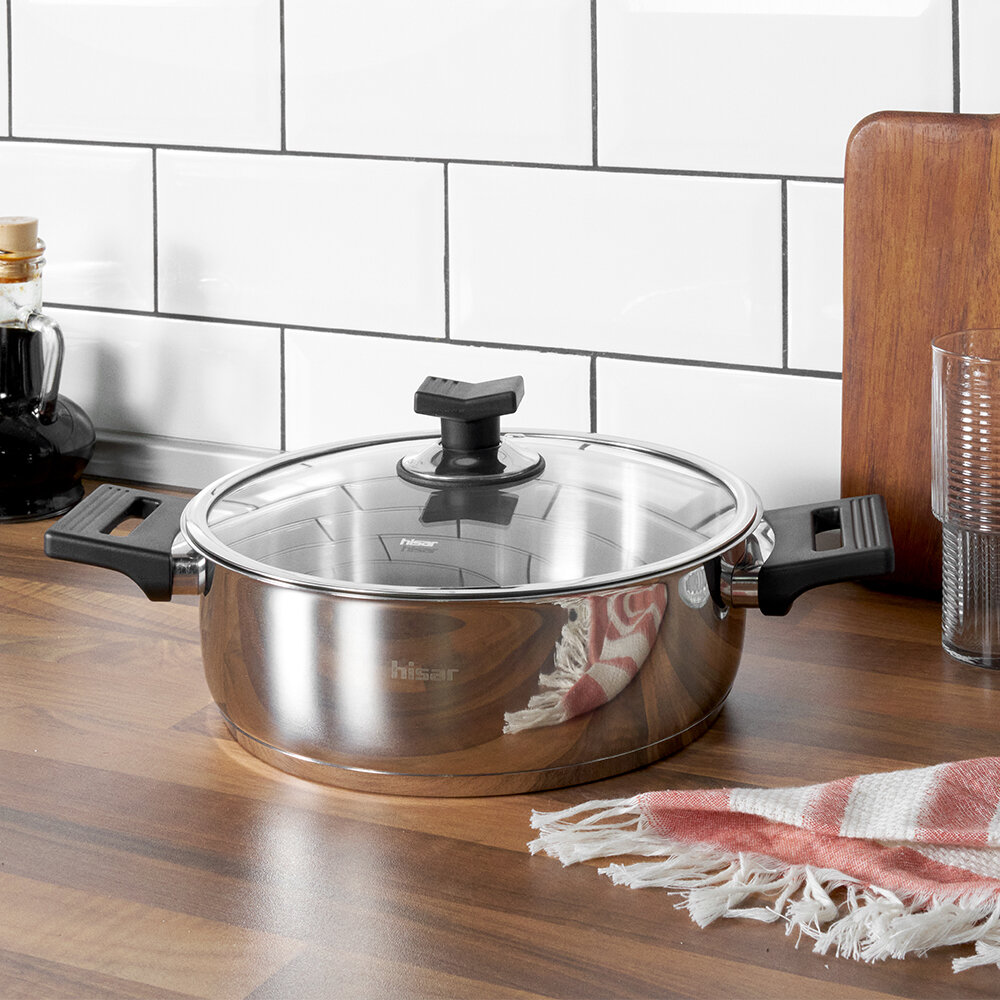 Hisar Belek İndüksiyon Tabanlı Çelik Basık Tencere 24 Cm Siyah - Hisar