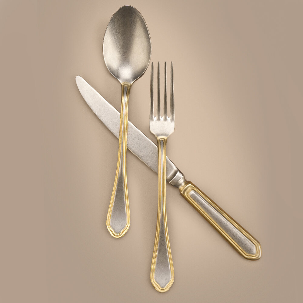 Hisar Floransa 84 Parça 12 Kişilik Çatal Kaşık Bıçak Takımı Eskitme Gold - 2
