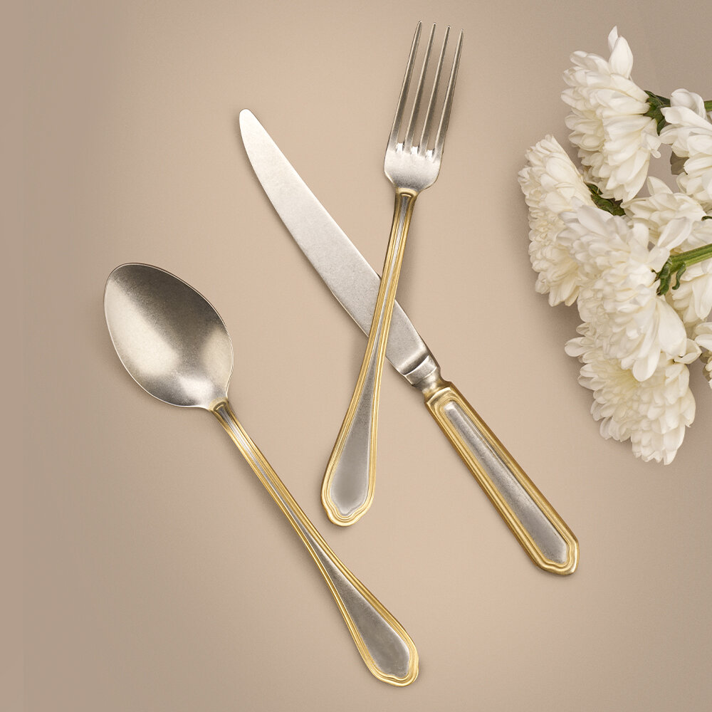 Hisar Floransa 84 Parça 12 Kişilik Çatal Kaşık Bıçak Takımı Eskitme Gold - 3