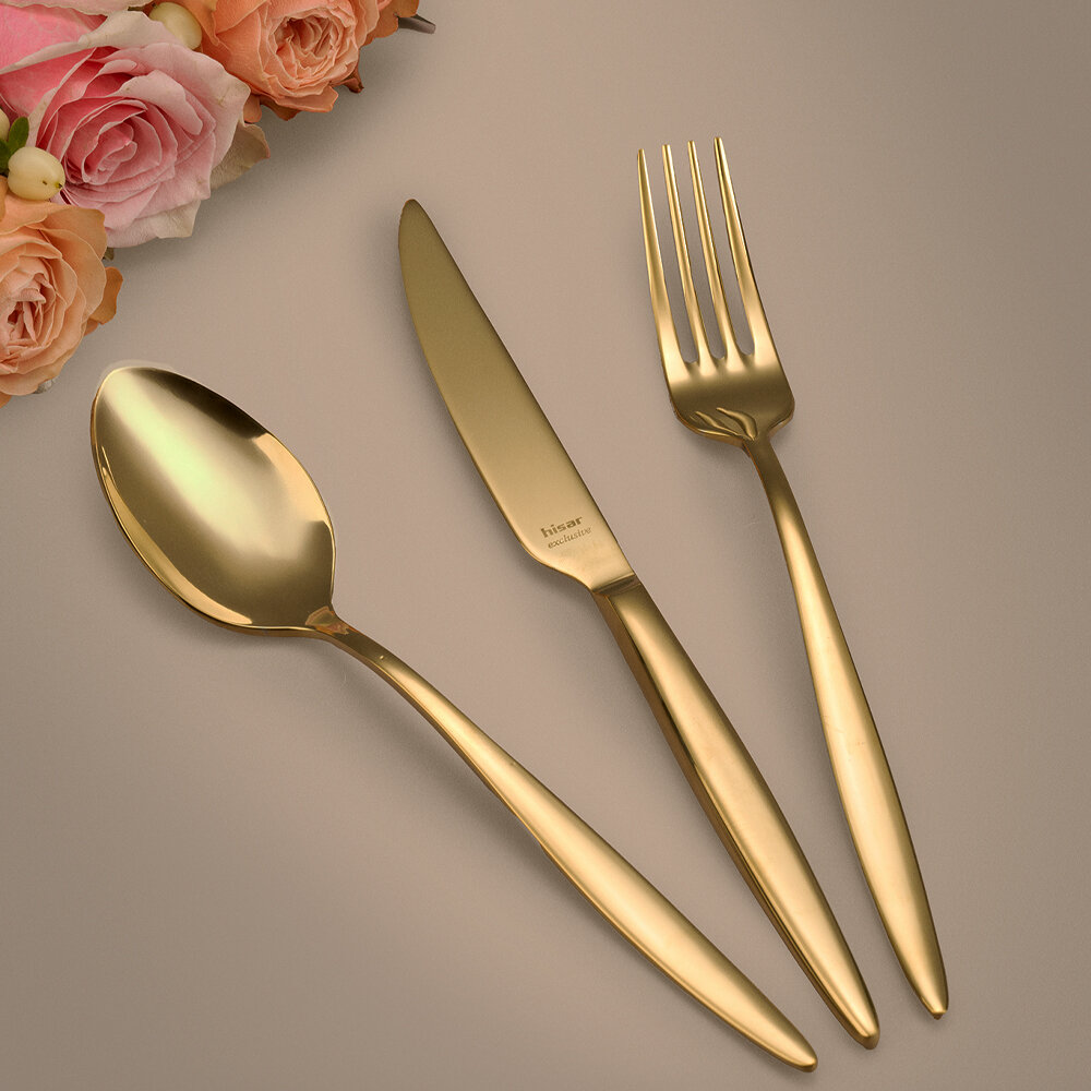 Hisar Mercury 30 Parça 6 Kişilik Çatal Kaşık Bıçak Takımı Titanyum Gold - 2