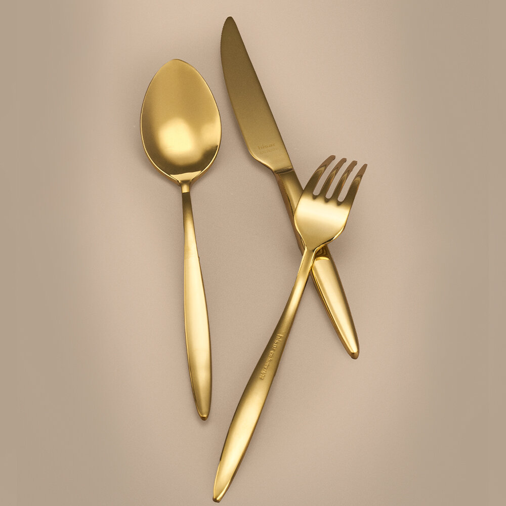 Hisar Mercury 30 Parça 6 Kişilik Çatal Kaşık Bıçak Takımı Titanyum Gold - 1