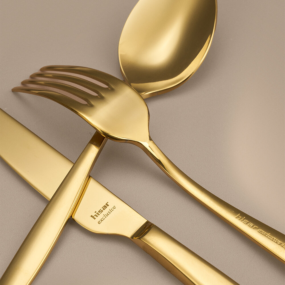 Hisar Mercury 84 Parça 12 Kişilik Çatal Kaşık Bıçak Takımı Titanyum Gold - 3