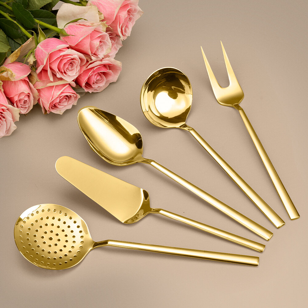 Hisar Milano 5 Parça Çelik Servis Seti Titanyum Gold - 1
