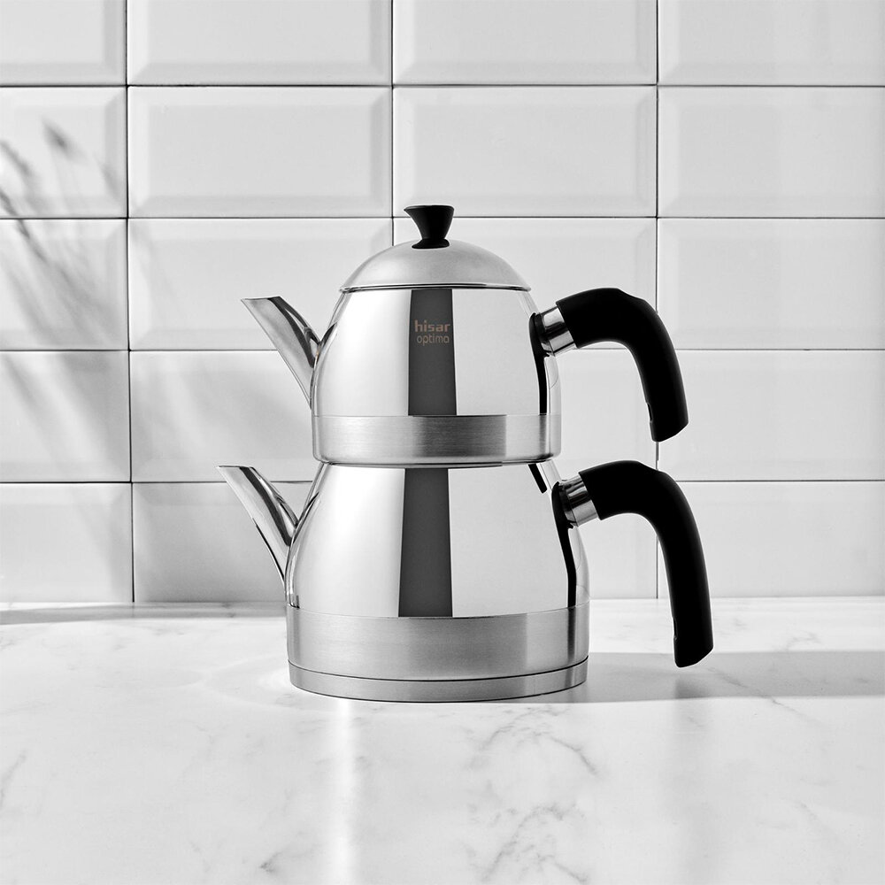 Hisar Optima Venüs İndüksiyon Tabanlı Midi Çelik Çaydanlık Siyah - Hisar